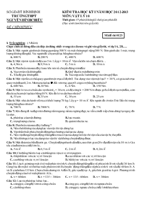 Kiểm tra học kỳ I năm học 2012-2013 môn Vật lý 10 thời gian 45 phút (không kể thời gian phát đề)